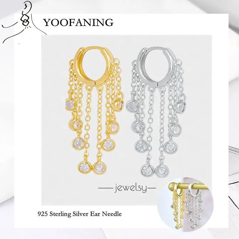 

YOOFANING 925 Sterling Silver Ear Needle Fashion Hit Gold Hoop Earring Chain Tassel Design Exquisite Earring for Women Jewelry