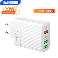 Total 120W 5 Ports USB Fast Charger Type C Mobile Phone Quick Charge 3.0 Charger For Xiaomi iPhone Huawei Samsung Wall Adapter