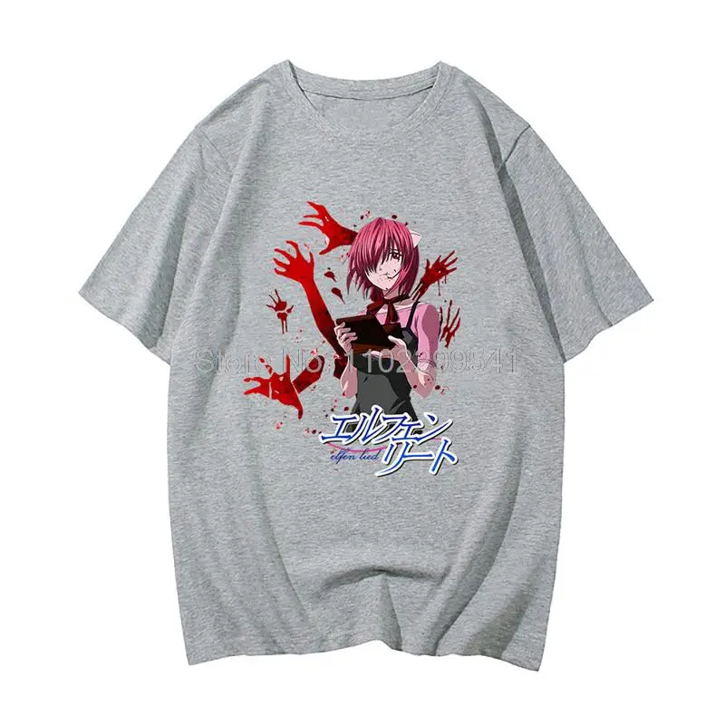 Elfen Lied Japanese Anime T-shirt Graphic Clothing Lucy Waifu Senpai Men Tshirt Casual Short Sleeve Tshirt Cotton Tees