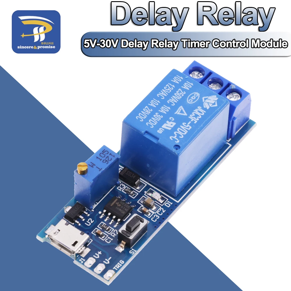 Smart Electronics 5V-30V Micro USB Power Adjustable Delay Relay Timer Control Module Trigger Delay Switch