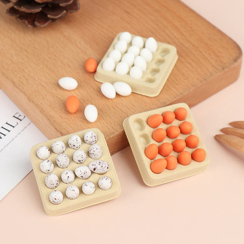 Vendita calda 1:12 casa delle bambole in miniatura uova cucina modello alimentare (vassoio + 16 uova) arredamento cucina