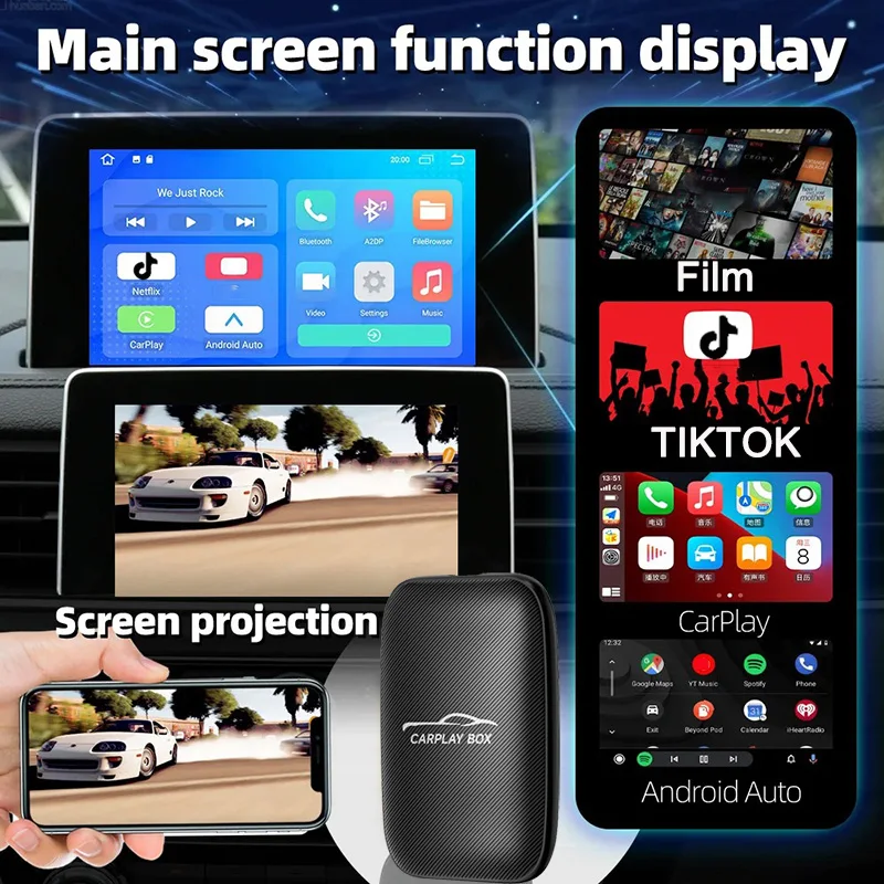 5 in 1 Smart Ai Box TV BOX Wireless Android Auto Carplay Adapter 2G+16G Android system Plug&Play Navigation For Netflix YouTube