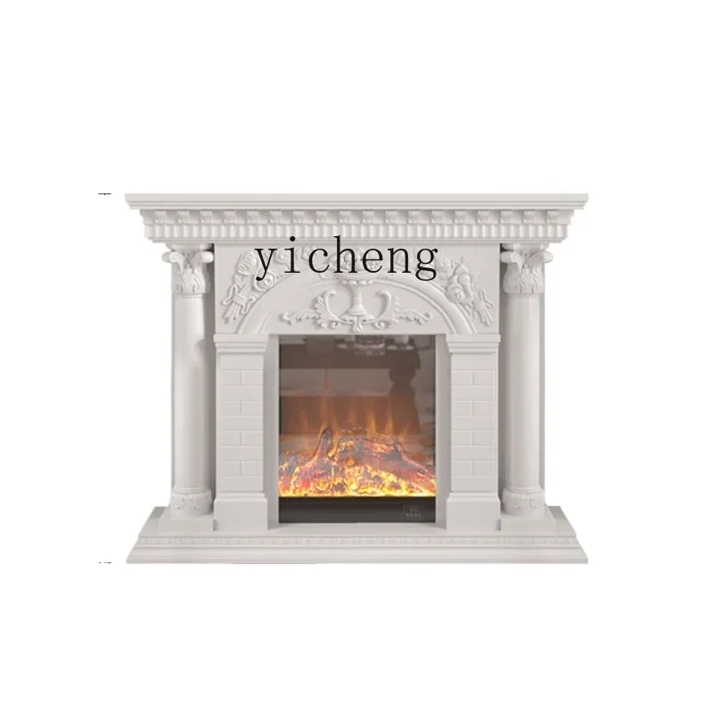 

Tqh Solid Wood Electric Fireplace Curio Cabinet Carved White Heating Fireplace Mantel Stove