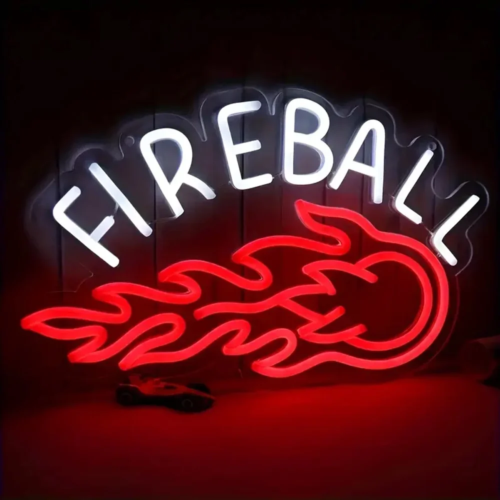 Fireball Whiskey Neon Sign, LED Neon Signs,USB-powered Decorative Bar Opening Signs For Home Bar Shop Party Decorations,Bar Neon