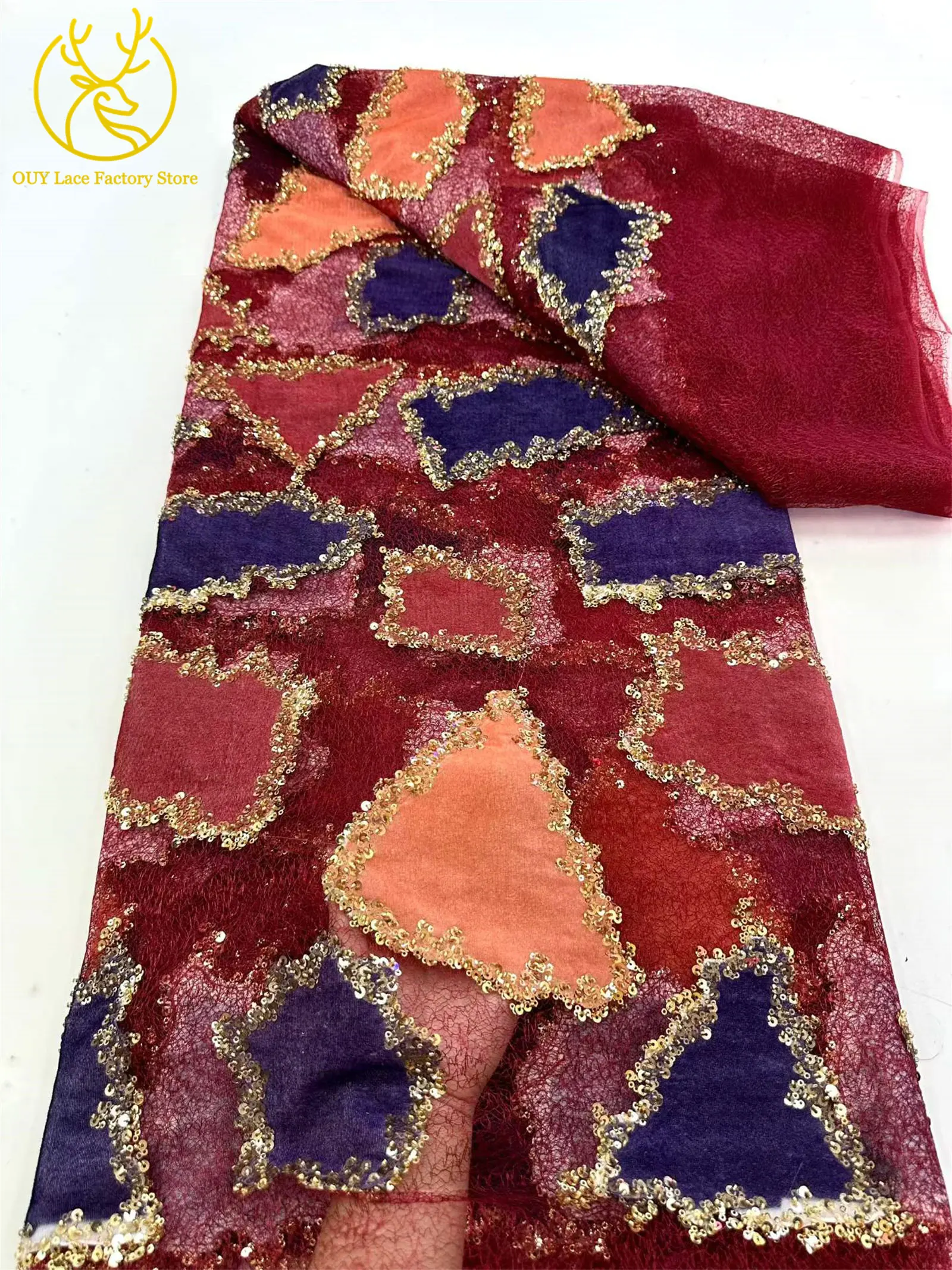 5 Yards Luxuriöser Afrikanischer Pailletten-Spitzenstoff 2026 Hochwertige Nigerianische Perlen-Spitze Französischer Tüll-Spitzenstoff für Partykleider und Näharbeiten – Detail 9