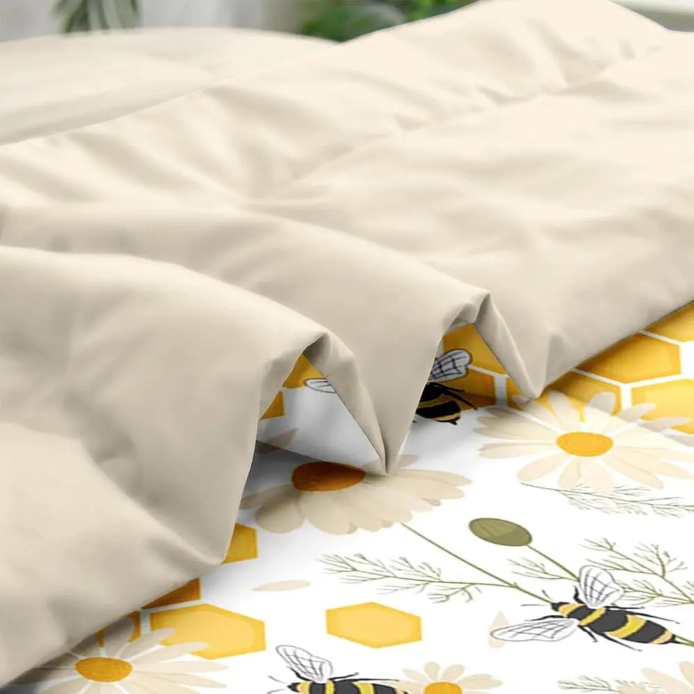 Queen Size Bee & Flower 7-Piece Comforter Set: Spring Floral Bedding for Kids & Adults with Sheets & Pillowcases