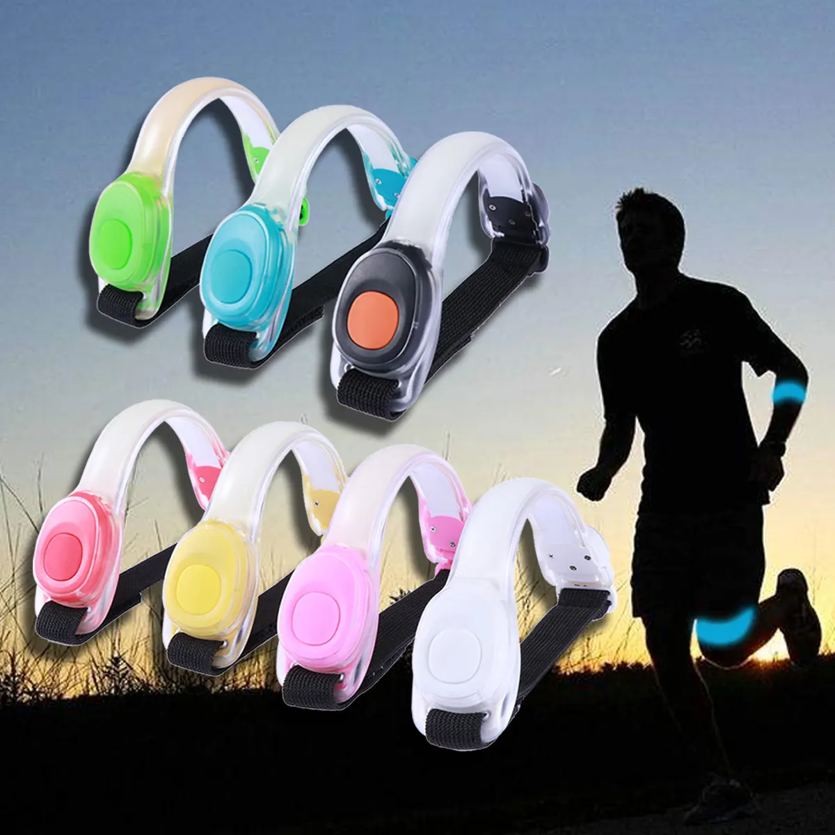 

7 Pcs LED Running Lights Blue Armband Reflective Safety Lamp Silicone Belt Strap