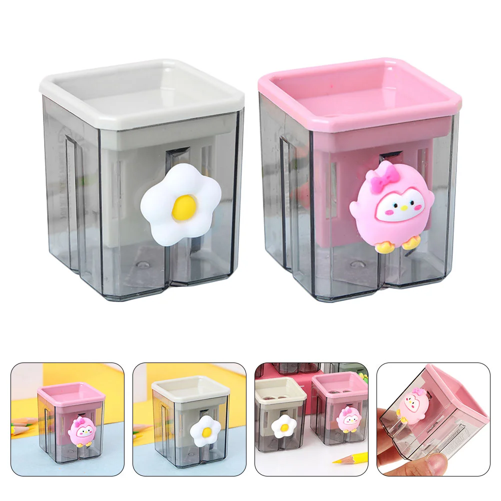 

2 Pcs Double Hole Pencil Sharpener Portable Hand Sharpeners Delicate Manual Small Mini Plastic Office Convenient Pencils Child