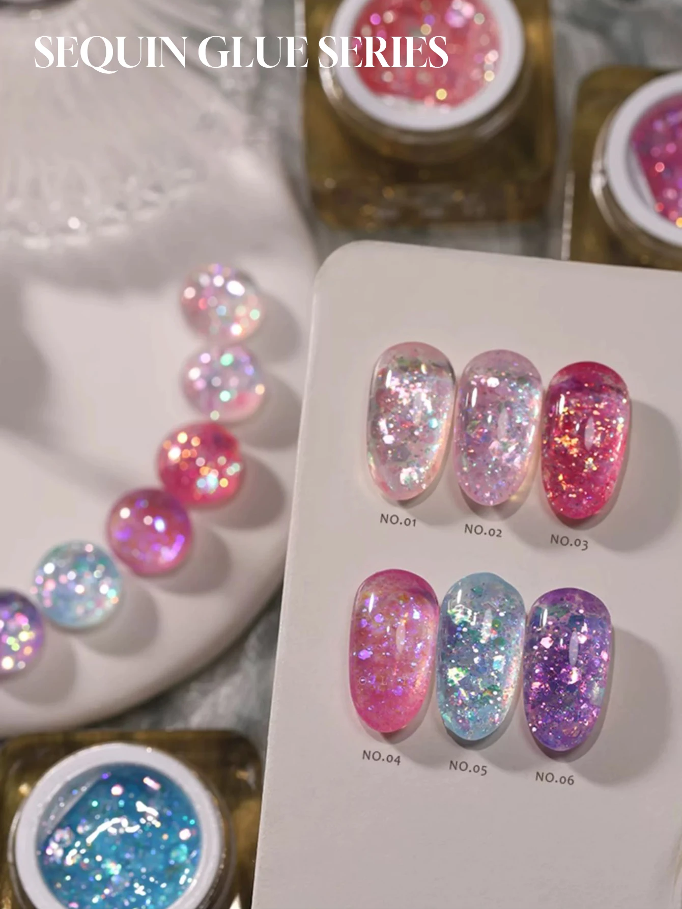 6PCS 2025 New Trendy Nail Art Fashion Phototherapy Sparkling Candy Hexagonal Fine Glitter Crushed Diamond Transparent NailPolish