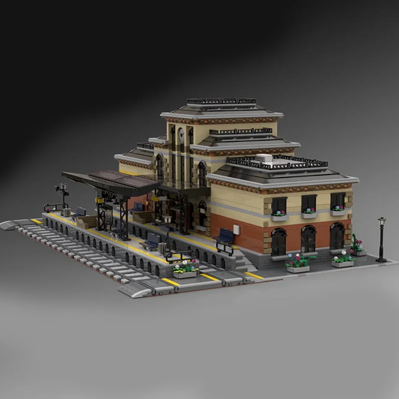 MOC Creative City Street View Modulair Duits Treinstation Set Architectuur Bouwsteen Kindermontage Bakstenen speelgoed aanwezig