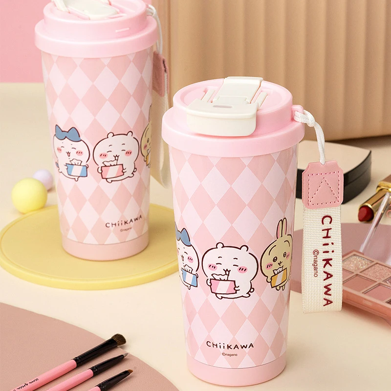 

Chiikawa Cute Coffee Tumbler Insulated Stainless Steel Travel Mug with Removable Lanyard Leakproof Thermal Cup