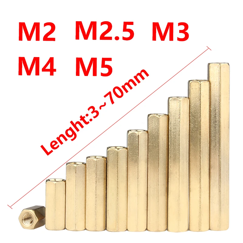 M2 M2.5 M3 M4 M5 Hex Brass Male Female Standoff Board Pillar Hexagon Thread PCB Motherboard Spacer Nut Hollow Column Double Pass