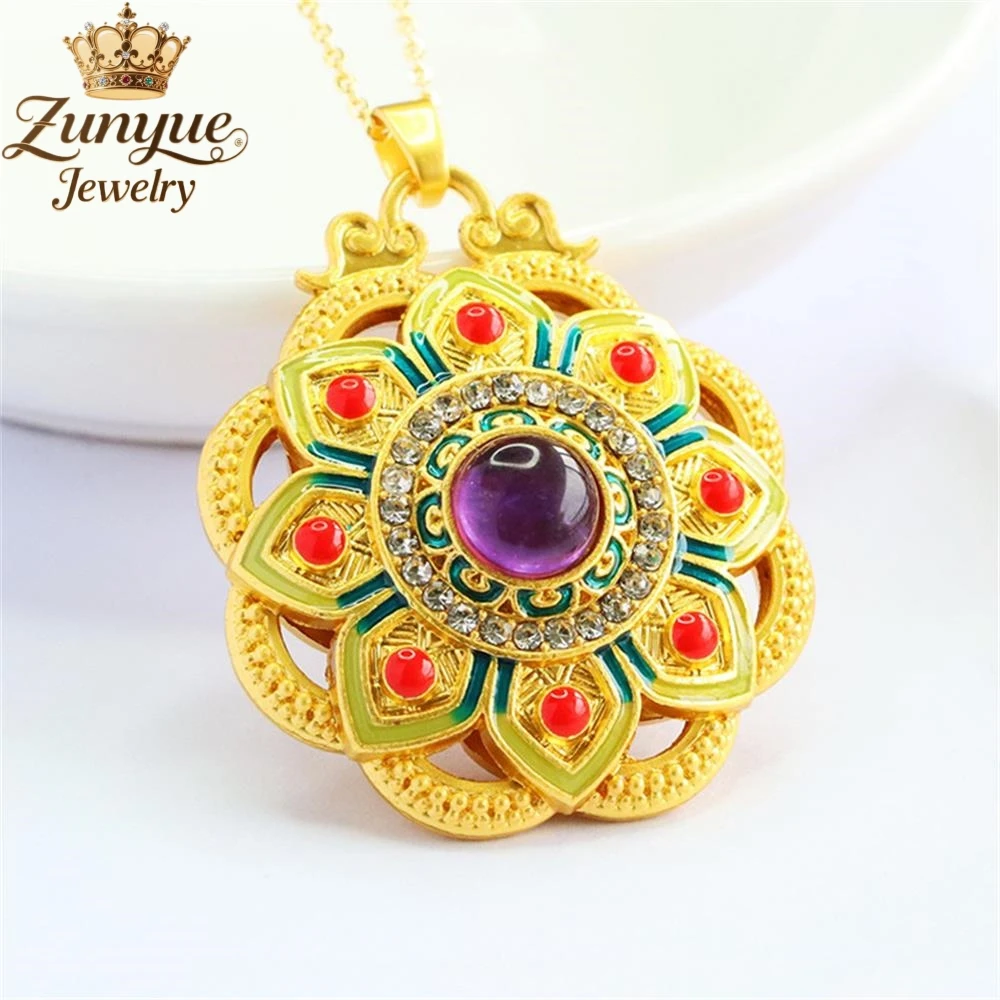 الجمشت الطبيعي لوتس مطعمة الماس قلادة مجوفة جودة فاخرة موضة غرامة مجوهرات رائعة أنيقة سحر