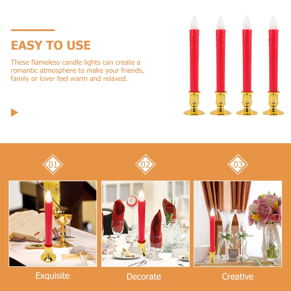 

4pcs Led Flameless Taper Candles Operated Long Candlesticks Flickering Lights Decor For Wedding Christmas