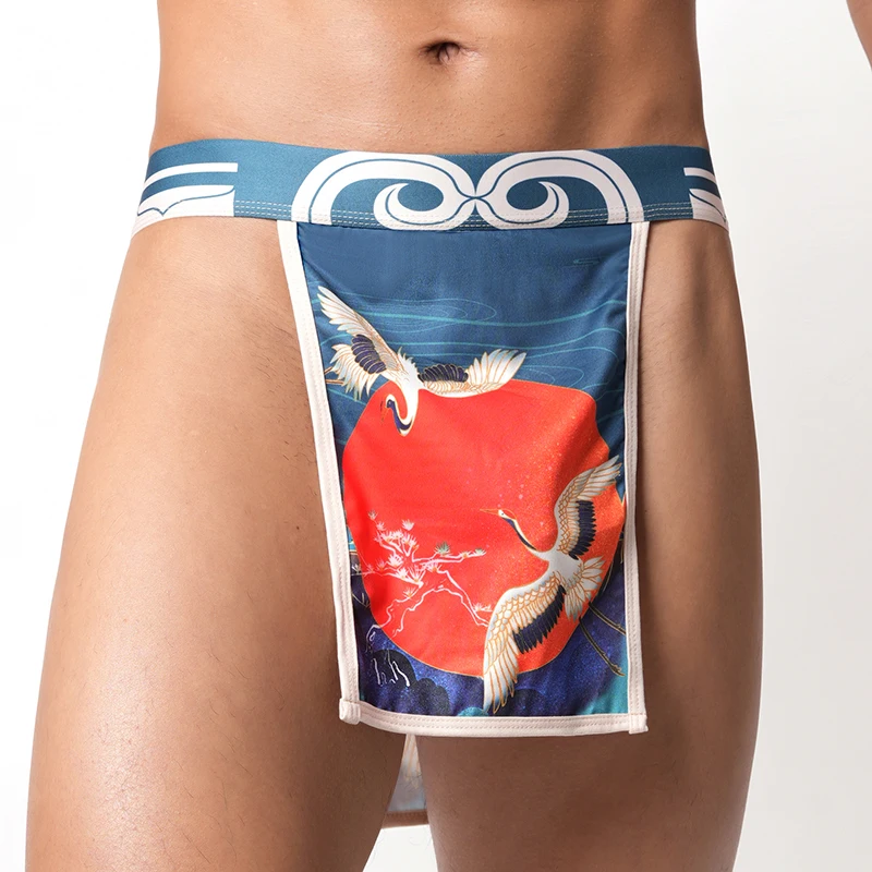 Japanese Sumo Two-piece Young Men's Sexy Low-rise Underwear Lingerie Print Kimono Underwear Thongs image 3
