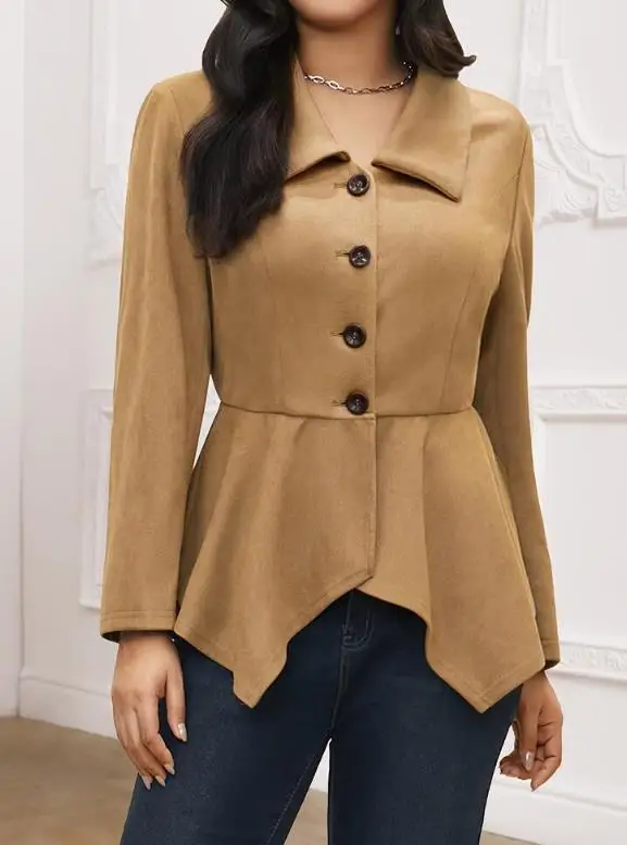 

Женское пальто приталенного кроя, весенняя мода, ретро-стиль, с эффектом замши, с лацканами, на пуговицах, асимметричный дизайн, с длинными рукавами