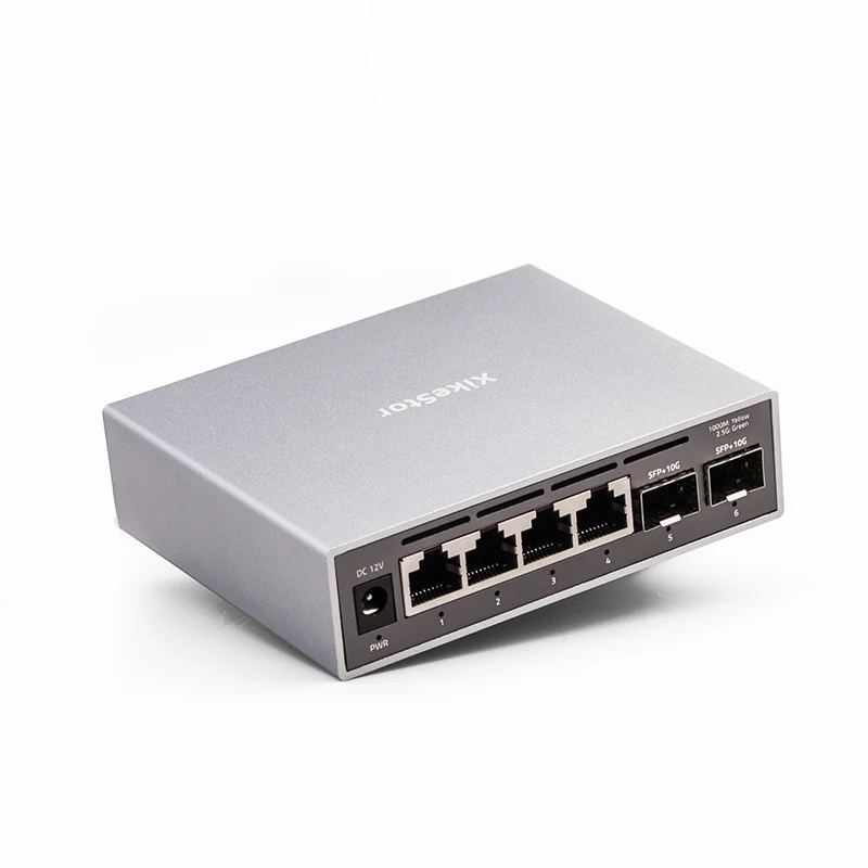 XikeStor SKS3200-4E2X 6-Port 2,5G/10G Ethernet-Switch, 4x 2,5G RJ45 + 2x 10G SFP+, Web Smart, VLAN, LAG, Aluminiumgehäuse