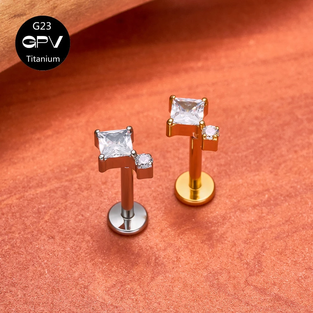 ASTM G23 Titanium Ear Studs Iron Tower Demon Square Zircon Light Luxury Ear Cartilage Stud Pierced Jewelry for Men and Women - view 5
