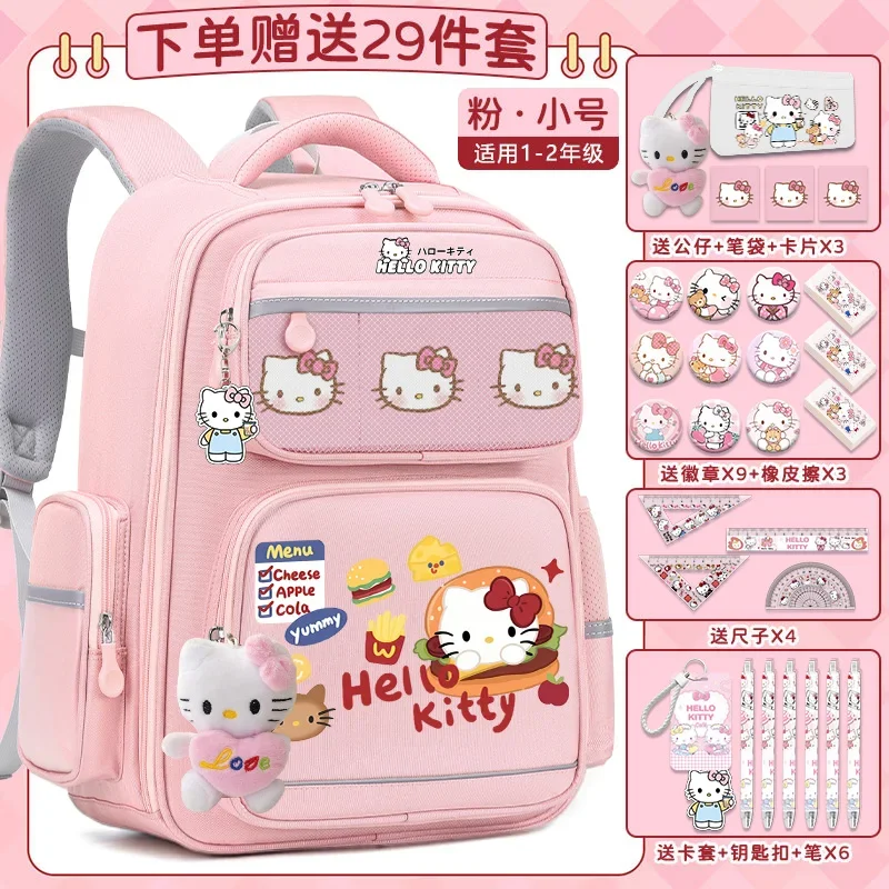 Bolsa escolar Sanrio Hello Kitty, resistente a manchas, casual e leve, grande capacidade, fofa mochila dos desenhos animados, nova