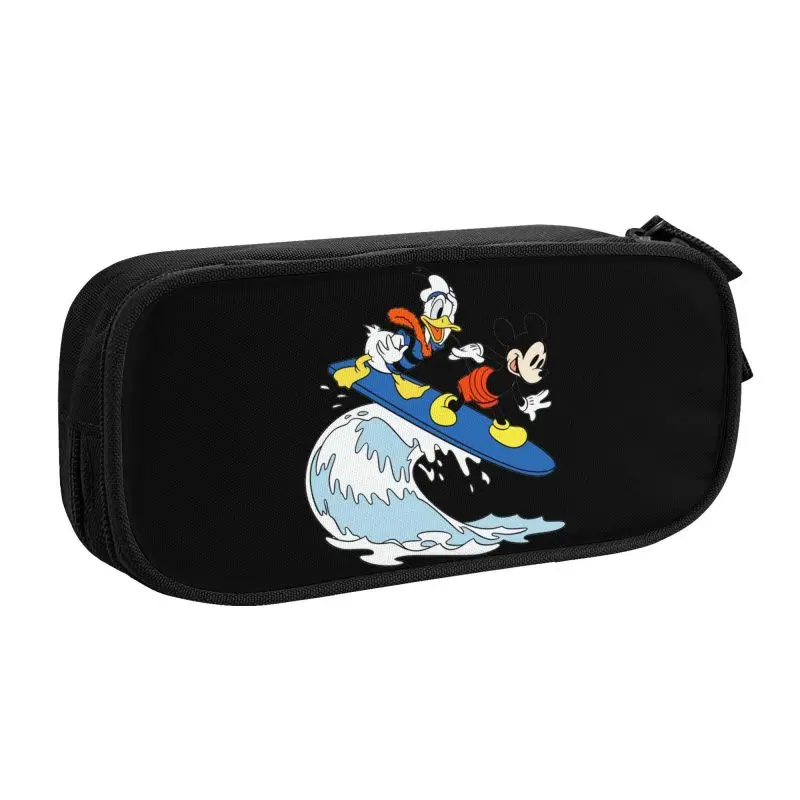 Estojo bonito de Mickey Mouse Surfing, Lápis de grande capacidade, Papelaria para menino e menina, Pato Donald