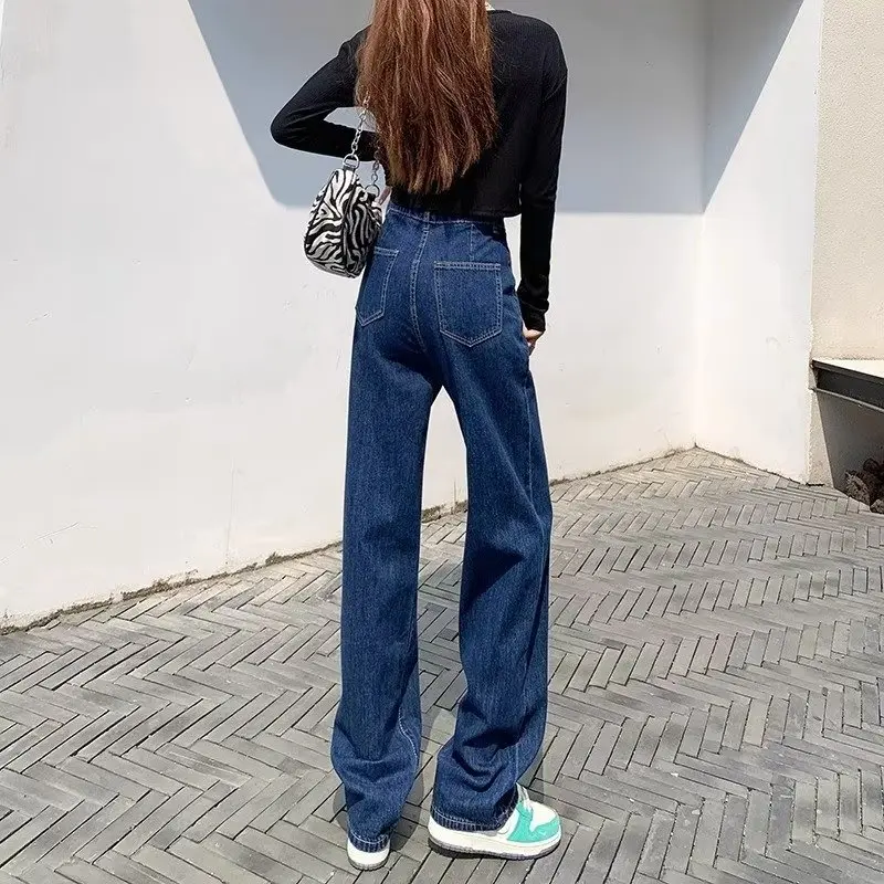 

Spring-autumn Women jeans High Waist Wide Leg Casual Straight Jeans Basic Simple Streetwear Baggy Trousers Straight Leg Dragging