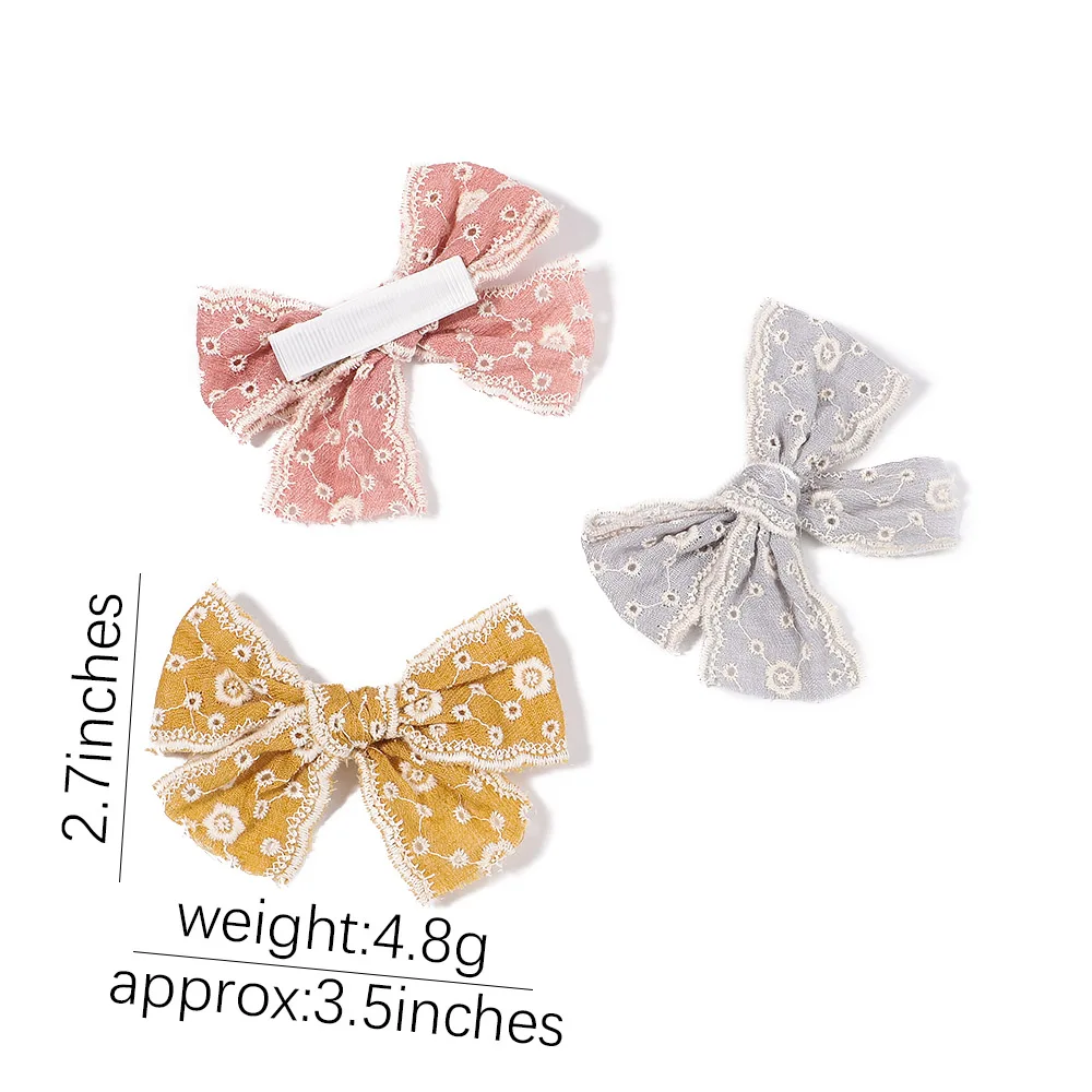 10Pcs/Set Sweet Hollow Lace Bows Hair Clip For Kids Girls Cotton Solid Color Bowknot Safety Hairpins Headwear Hair Accessories