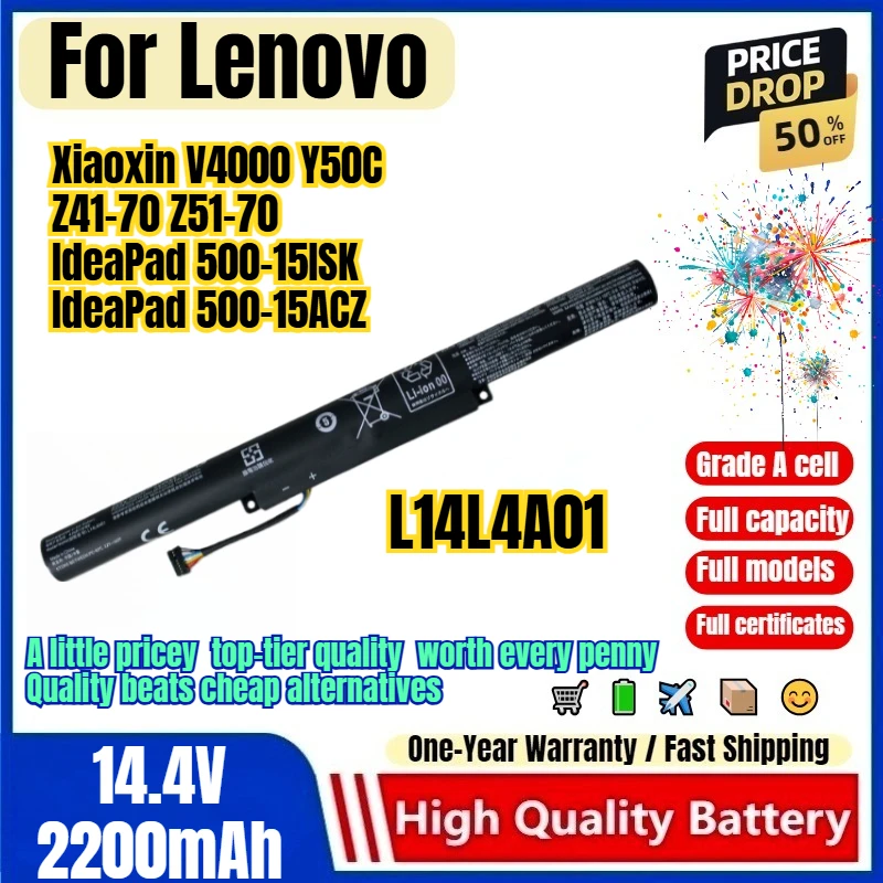 L14L4A01 for Lenovo Xiaoxin V4000 Y50C Z41-70 Z51-70 IdeaPad 500-15ISK IdeaPad 500-15ACZ Laptop Battery  Replacement Bateria