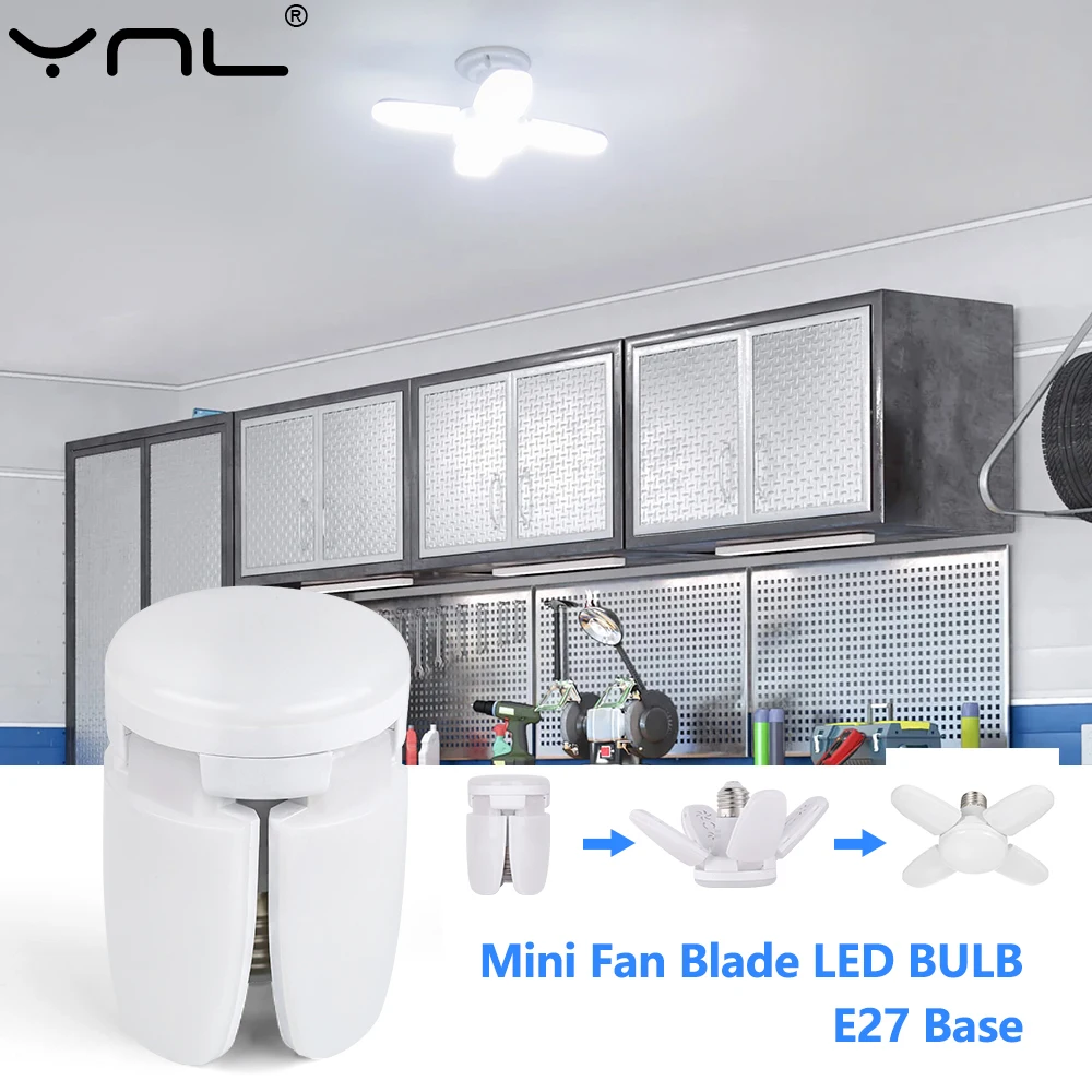 LED Garage Lights E27 Foldable Lamp Bulb 28W AC 110V 220V Fan Bulb For Home Bedroom Warehouse Living Room Decora Indoor Lighting