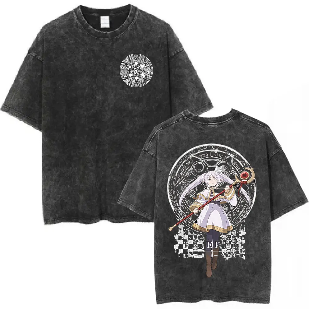 Vintage Frieren Beyond Journey's End Anime Casual Style Damen T-Shirt Unisex Tee Top Herren Baumwoll-Kurzarm-Shirt gewaschen – Detail 29