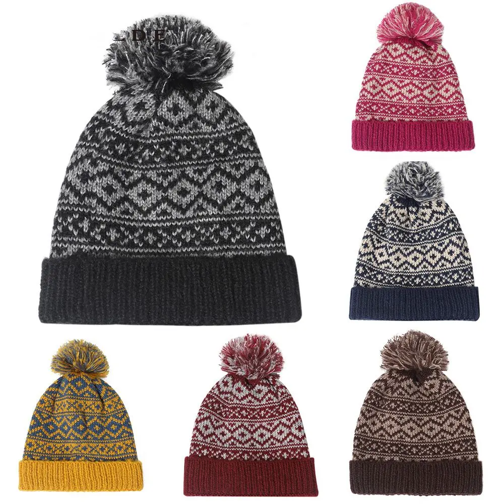 Winter Warm Pom Wooly Cap Unisex Cable Bobble Hat Men Women Pom Pom Hat Ourdoor Ski Knitted Beanie Cap Pom Wooly Cap