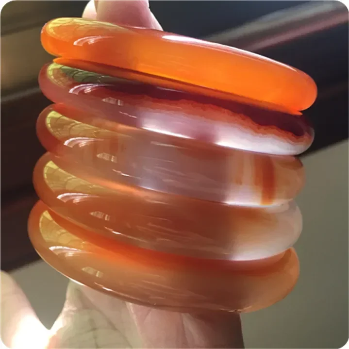 Natural Brazilian Agate Chalcedony Bracelet Thickened Widened Orange jade Women's Luxury Exaggerated Real Jade Charm Jewelry