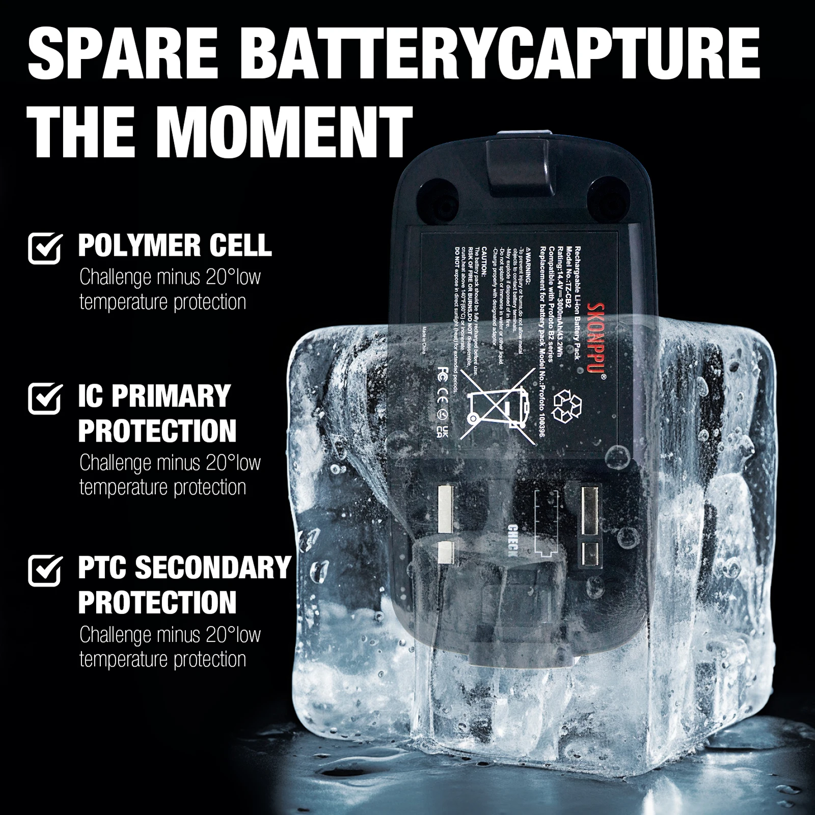 Skonppu paket baterai Li-Ion isi ulang 100396 untuk Profoto B2 14.4V 3000mAh 36Wh