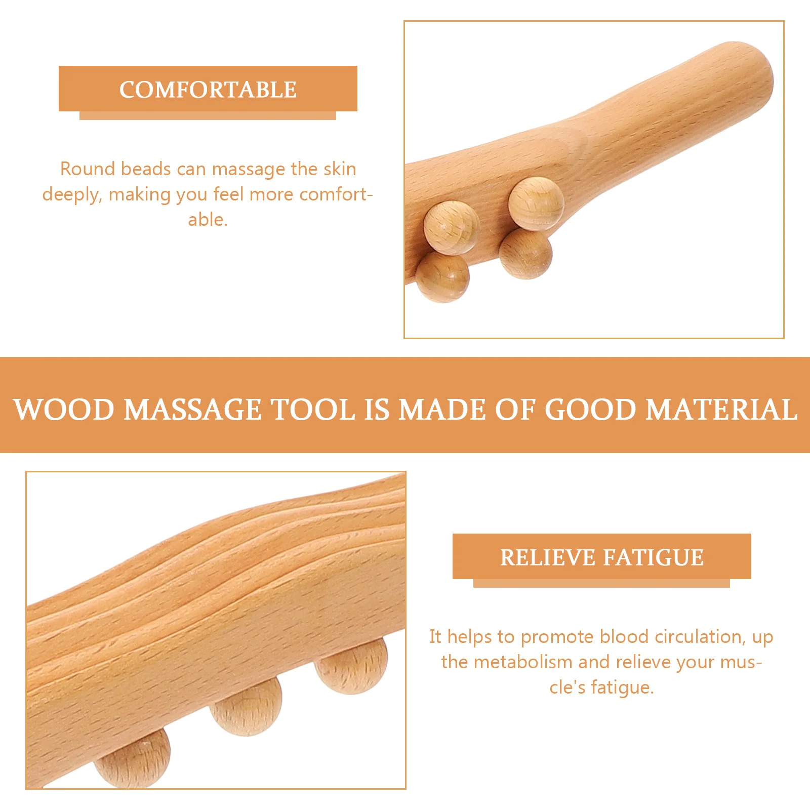 

Round Beads Gua Sha Massage Stick Wooden 20 Bead Rolling Bar Body Massager Stick Muscle Scraping Tool for Back Neck Shoulder