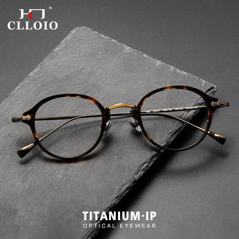 CLLOIO Women Pure Titanium Acetate Luxury Frames Blue Light Blocking Reading Glasses Men Retro Round Myopia Prescription Eyewear