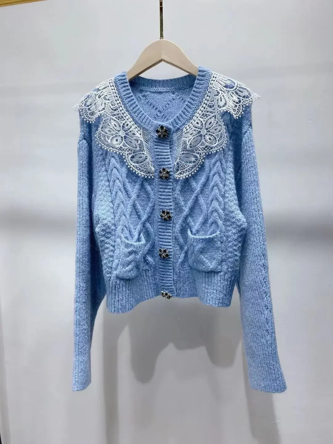 Elegant Lady Embroidery Lace Cardigan Sweaters Vintage O-neck Long Sleeve Sweater Spring 2023 Casual Solid Cardigan for Women