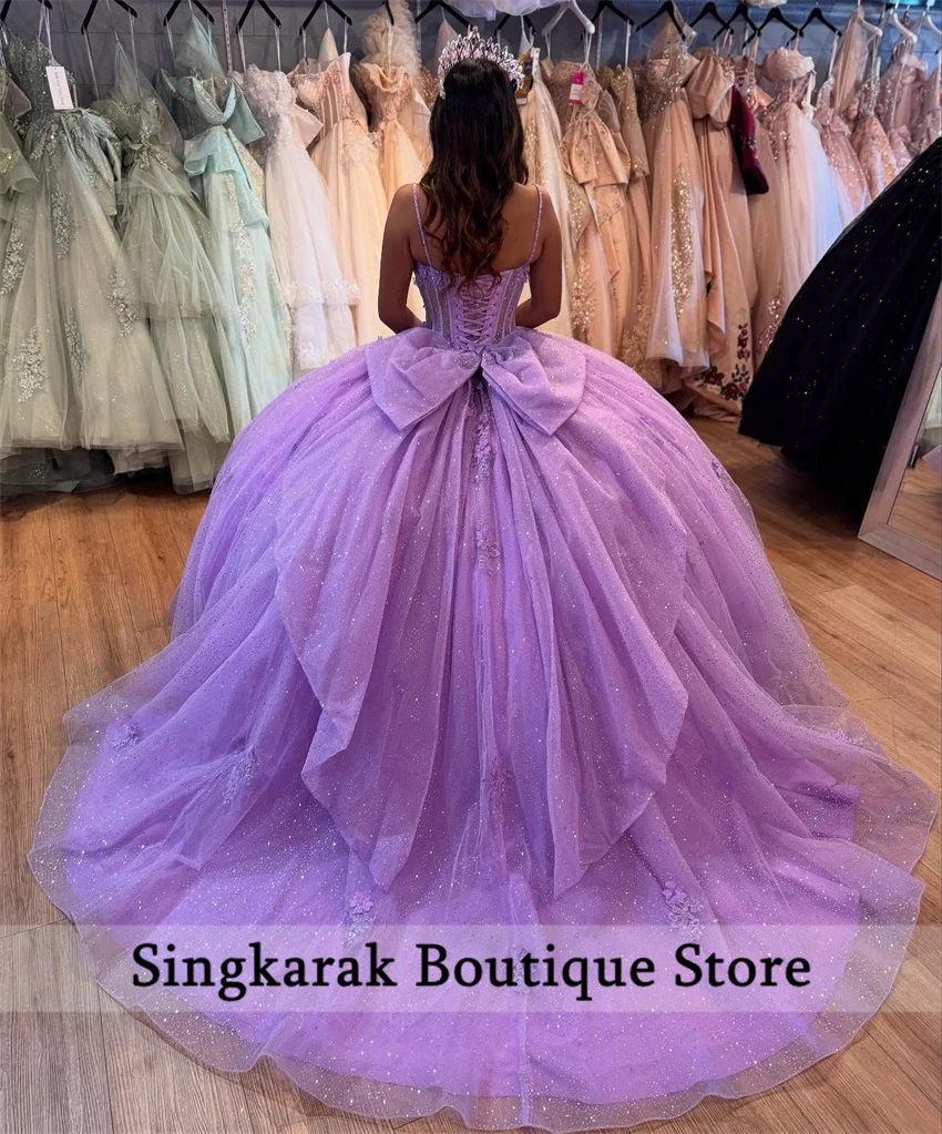 

Lavender Purple 15 Quinceanera Dress With Bow Prom Dress Luxury Bead Applique Ball Gown Dresses Princess Dress Customized
