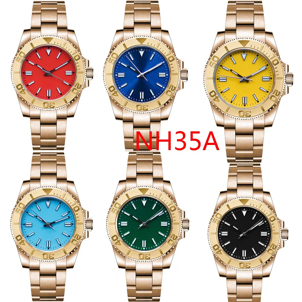 

Full Gold PVD Plated 40mm BOTIONI Automatic Men Wristwatch Sterile Dial Sapphire NH35 MIYOTA 8215 Oyster Band Brushed Insert