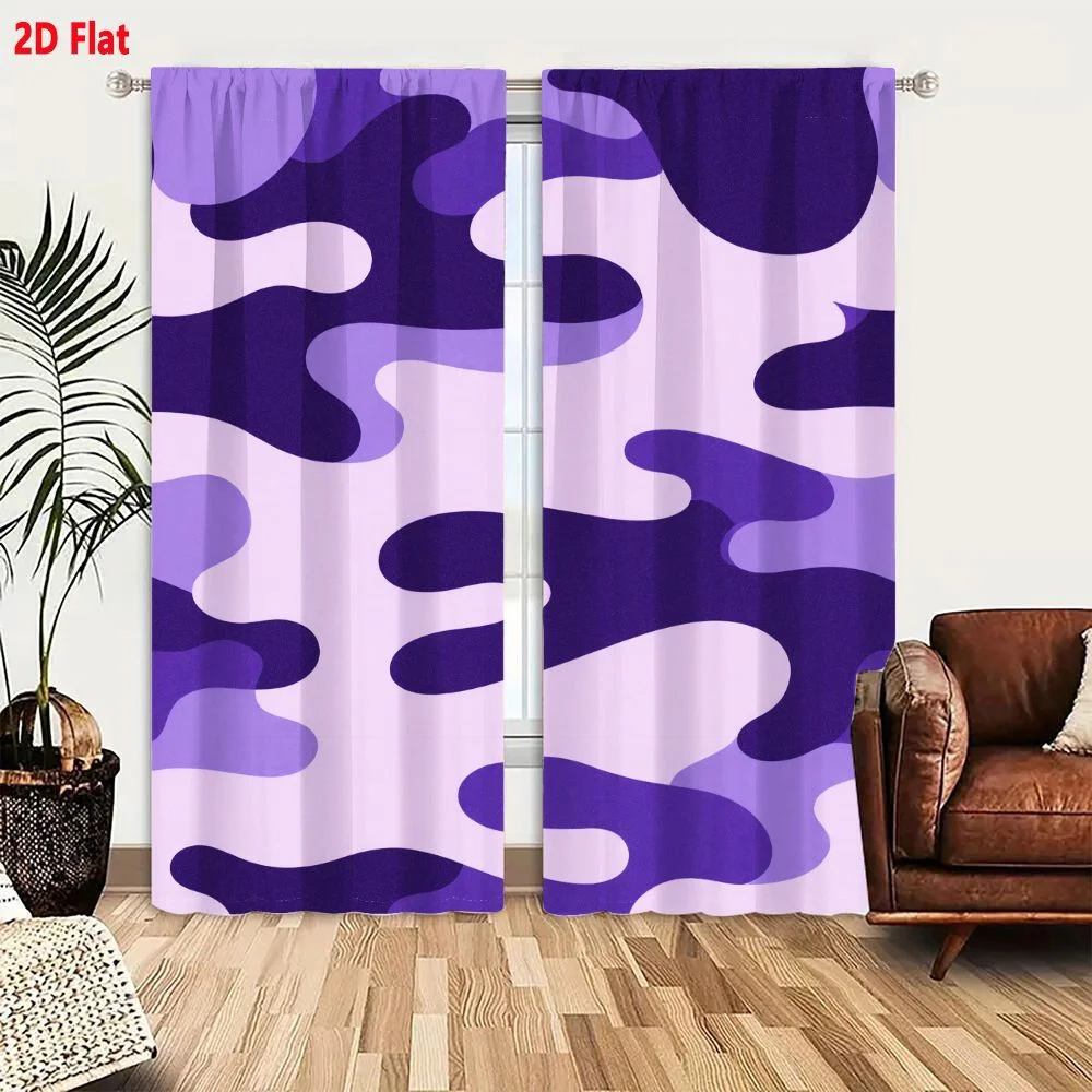 2Pcs Curtains 2D Flat Purple And White Camouflage Pattern With Irregular Abstract Shapes Seamless Repeating Design Window Drapes
