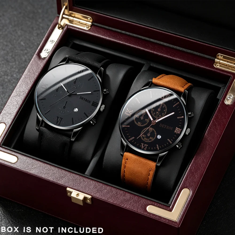2pcs Men'S Fashion Luxury Round Quartz Watches - Perfect Choice for Daily Matching And Gift Occasions