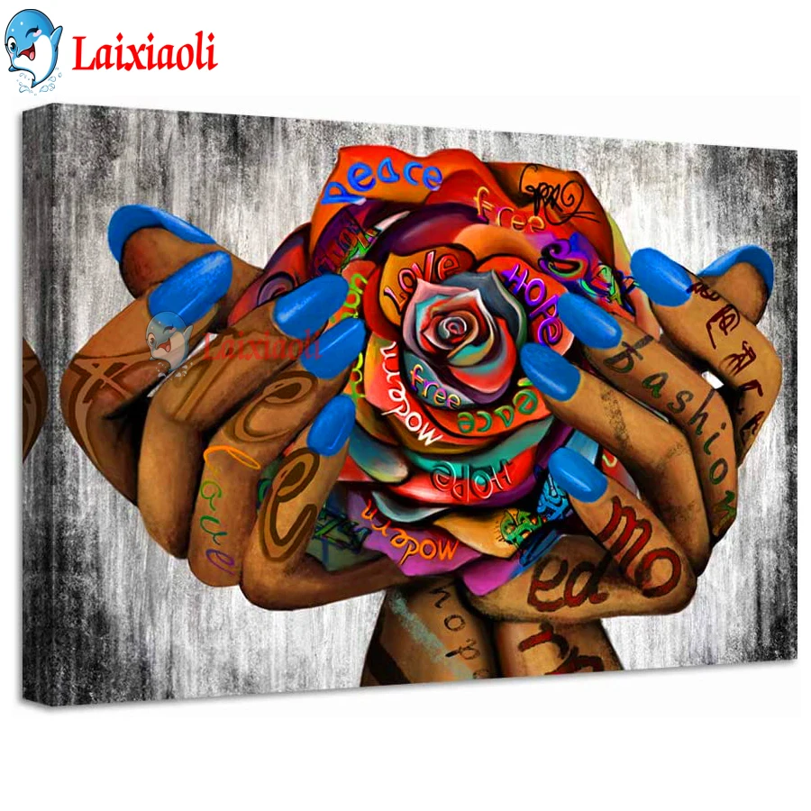 Graffiti art Diamond painting promise holding hands rose pop art abstract love Mosaic 5d diy, embroidery Rhinestones,Home Decor