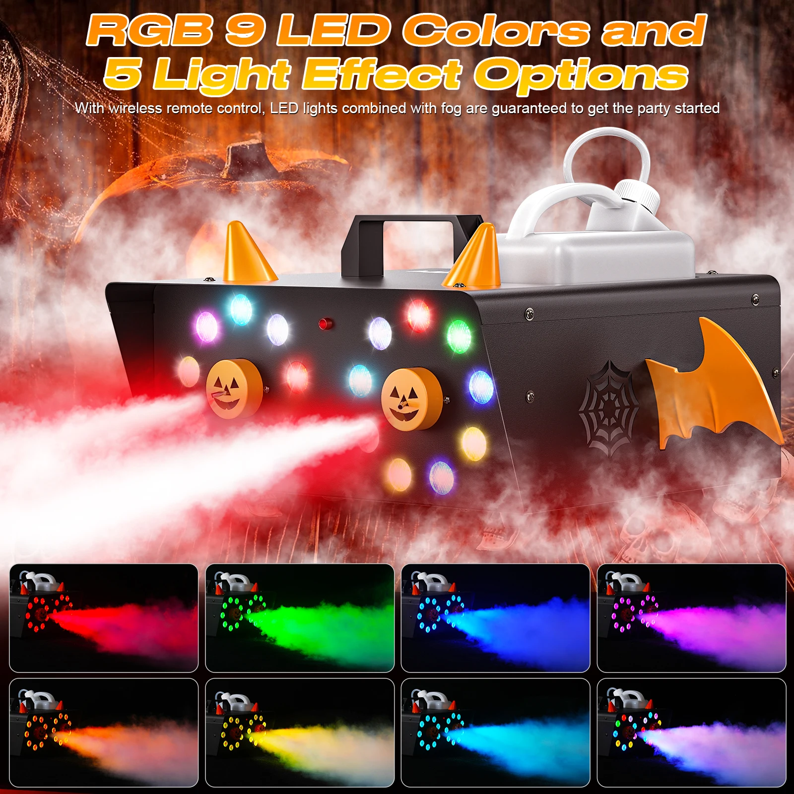 1500W Smoke Machine With 18 Leds DJ Light controller Party Fog Machine Colorful Smoke Ejector for Halloween Celebration Concert