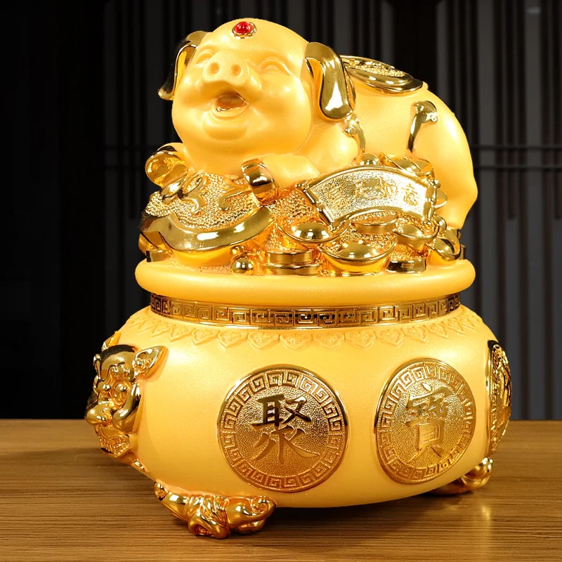 Golden pig cornucopia piggy bank ornaments can save piggy bank living room wine cabinet TV cabinet decoration opening gift