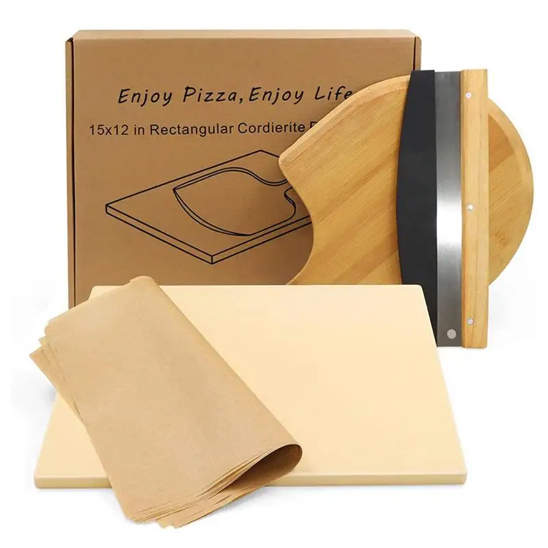 

Pizza Stone Set Round Pizza Plate Pizza Pan Deep Dish Tray Wooden Round Pizza Board Baking And Grilling Stone Pizza Stone