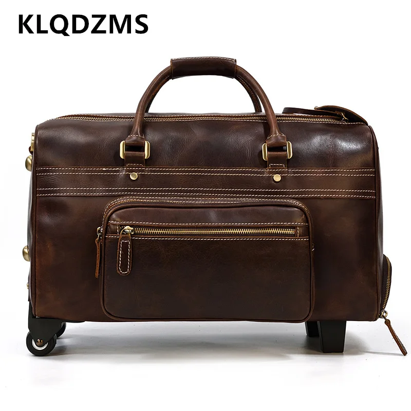 KLQDZMS  Cabin Suitcase Men's Leather Trolley Bag Portable Boarding Case 22 Inch Trolley Travel Bag with Wheels Rolling Luggage