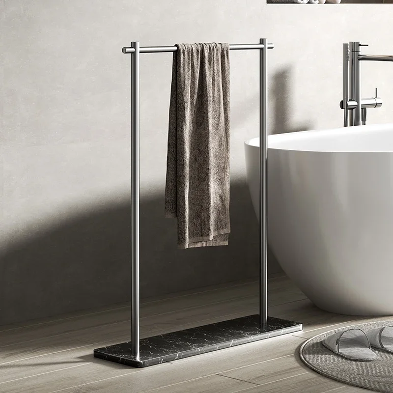 Solid heightened gun gray floor marble towel rack, toilet, next to the bathtub, rack, clothes hanger, towel bar