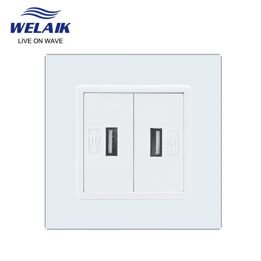 

Welaik Бесплатная доставка Кристалл Стекло Панель 1 Рамки EU Белый USB разъем USB выход USB зарядки источника питания a182usw