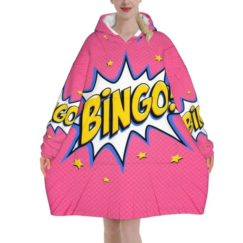 Custom Bingo Game Wearable Blanket Hoodie Women Oversized Sweatshirts Pullover Winter Warm Cozy Hooded Blanket