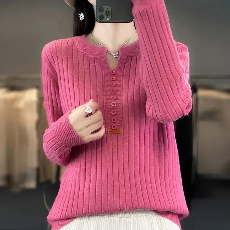 2024 Sweater Women Long Sleeve Top Knitted Pullover V-Neck Fashion Sweater Woman Winter Basic Female Clothing Soild OL Sweaters