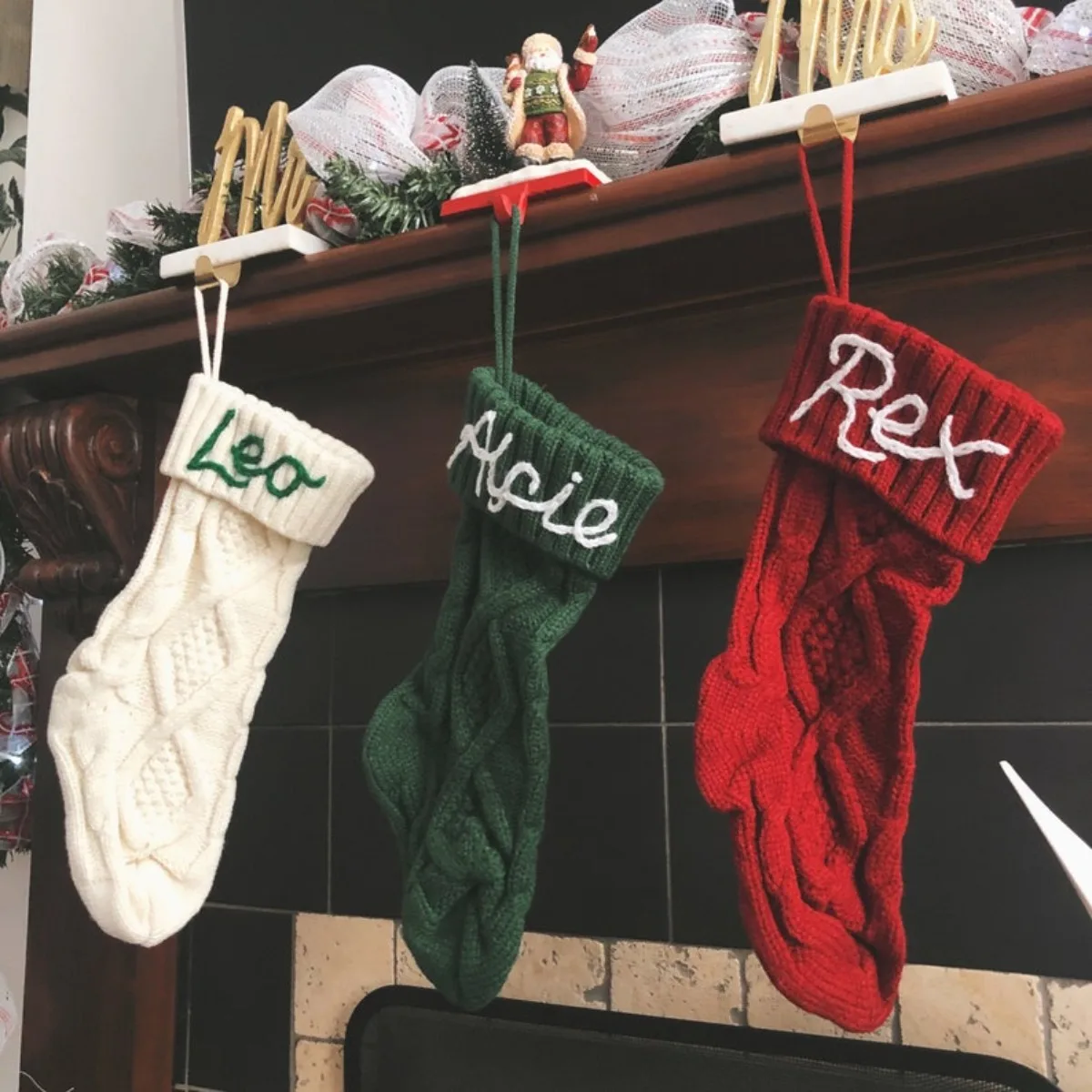 

Personalized Embroidered Christmas Stockings, Custom Family Knit Christmas Stockings with Name,New Year Gift Bag with Any Name