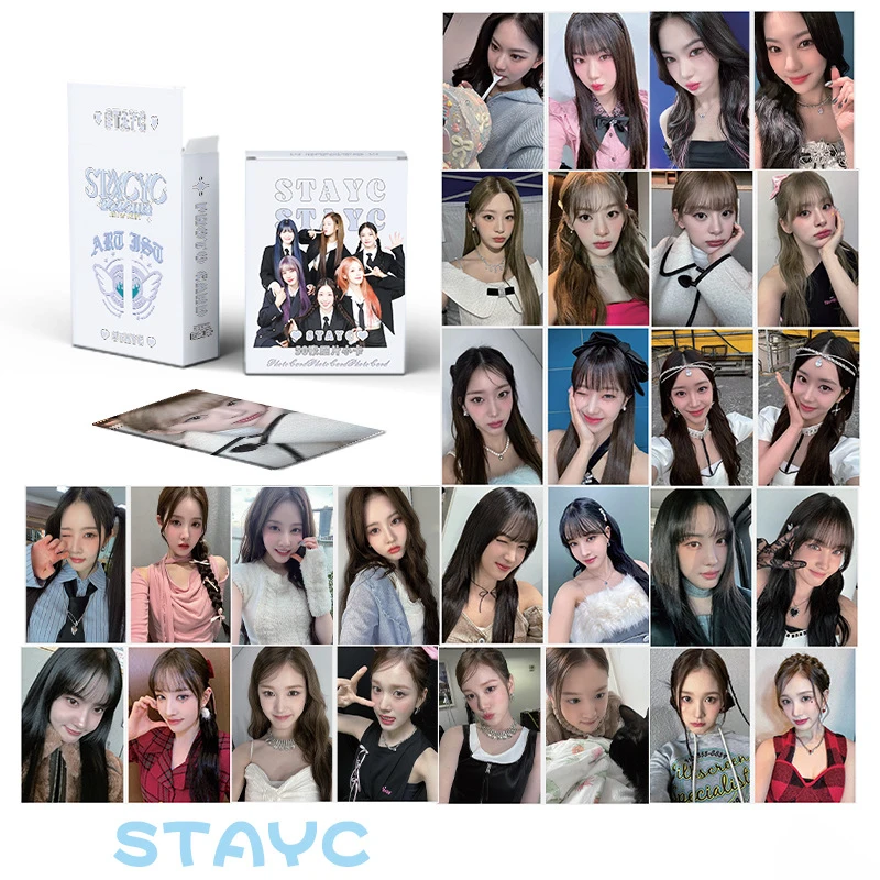 

50Pcs/Set KPOP STAYC Cute Boxed Lomo Cards Sieun Yoon Sumin Seeun Stage Ins Selfie Two Sides Photocards Fans Collection Gifts